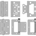 Various Metal Hinges With Different Designs And Mounting Holes For Hardware 3d model