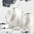 White Ceramic Vases Decorated With Purple Hydrangea Flowers And Blackberry Accents