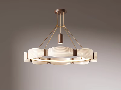 Light Colored Modern Wooden Chandelier With Circular Design And Metal Frame 3d model