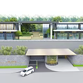 Modern Entrance Gate Design With Canopy Driveway Greenery And Glass Elements