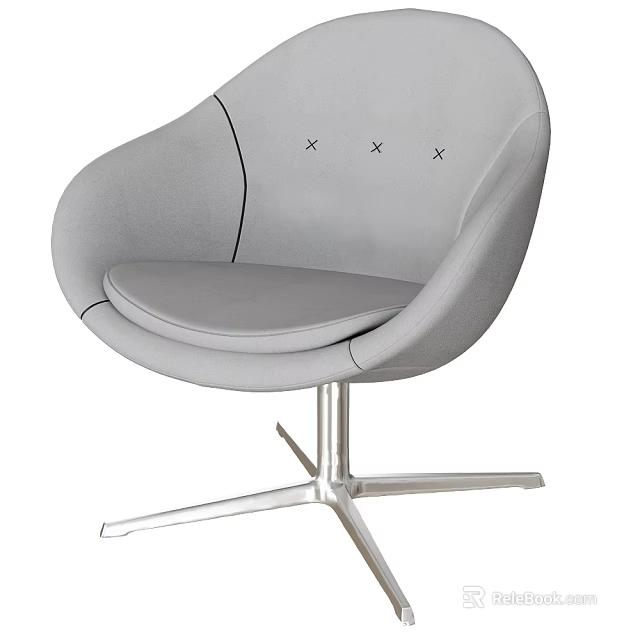 Gray Office Chair With Curved Backrest X Shaped Accents Padded Seat And Silver Star Base 3d model 