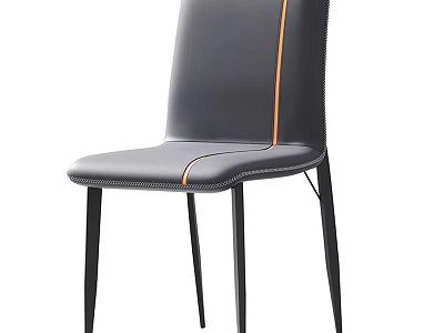 Modern Black Leather Dining Chair With Orange Stitching And Metal Legs 3d model