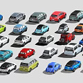 Cartoon Style Cars In Various Colors And Different Styles Arranged Together
