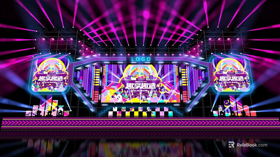 Vibrant Stage With Colorful Lighting And LED Screens 3d model 