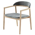 Modern Wooden Frame Chair With Curved Armrests And Upholstered Seat Backrest
