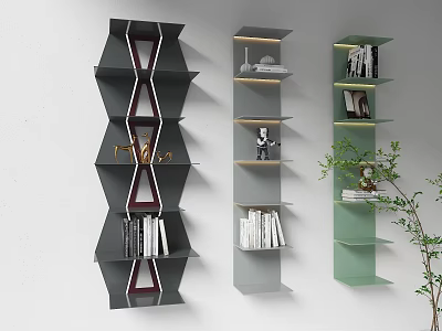 Modern Wall Mounted Shelving Units With Books And Decorative Items 3d model