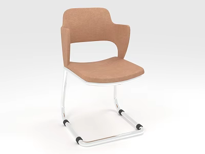 Brown Upholstered Single Chair with Silver Metal Frame and Armrests Modern Design 3d model