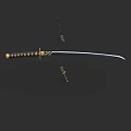 Traditional Japanese Samurai Sword Weapon With Gold Handle And Sharp Blade