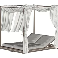 Outdoor Hammock Chair With Four Posts White Curtains And Two White Loungers