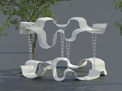 Modern White Pergola With Curved Structure And Metal Frame Near Trees 3d model