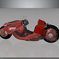 Red Canon Futuristic Motorcycle With Sleek Design And Unique Wheel Structure