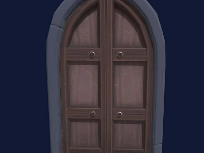 Wooden Double Doors With Arched Stone Frame And Metal Decorative Studs Classic Design 3d model