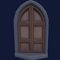 Wooden Double Doors With Arched Stone Frame And Metal Decorative Studs Classic Design