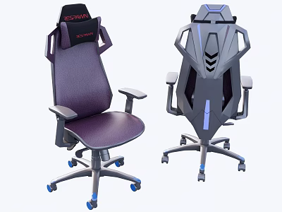 Ergonomic Modern Gaming Office Chair With Sporty Tech Design Purple Gray Color Wheels Armrests 3d model