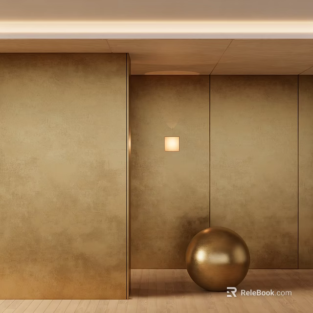 Beige Glossy Wall Design With Square Wall Lamp And Golden Spherical Decoration 3d model 