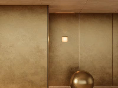 Beige Glossy Wall Design With Square Wall Lamp And Golden Spherical Decoration 3d model