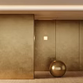 Beige Glossy Wall Design With Square Wall Lamp And Golden Spherical Decoration