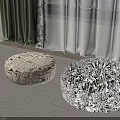 Two Round Fabric Poufs With Black And White Patterns On Indoor Carpet 3d model