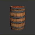 Rustic Wooden Barrel With Metal Hoops And Distressed Wood Texture Standing On Reflective Surface