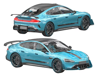 Blue Sports Cars Featuring Black Roof Stripes Aerodynamic Design And Rear Spoilers 3d model