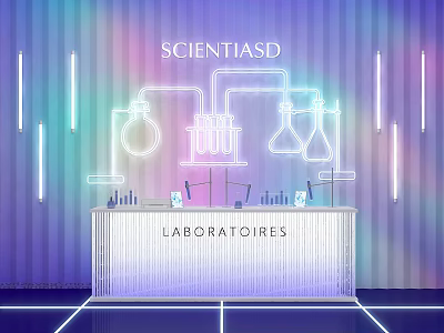 Lab Themed Photo Spot With Neon Scientific Devices And Gradient Background 3d model