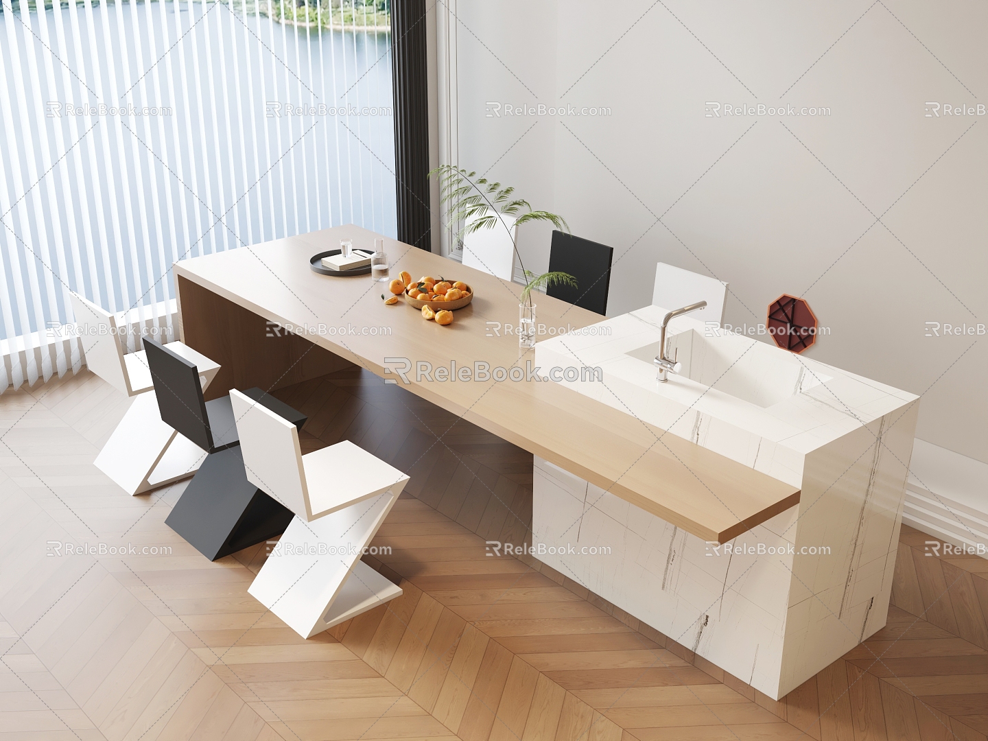 Table Meal Island Meal Island Integrated Long Dining Table Nakajima Six-Person Dining Table Island Table 3d model