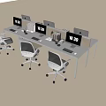 Modern Office Desk Setup with Computer Monitors Office Supplies and Ergonomic Chairs