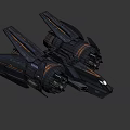 Advanced Futuristic Black Fighter Jet Featuring Orange Accents And Sleek Aerodynamic Structure