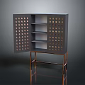 Modern Cabinet With Perforated Doors And Shelves On Copper Metal Frame