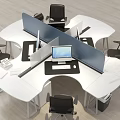 Modern Office Desk With Dividers Computer Monitor Office Chairs And Documents