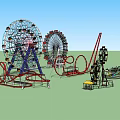 Fun Amusement Park Rides Including Ferris Wheel Roller Coaster Carousel And Spinning Attractions