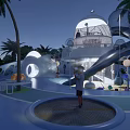 Modern Children's Play Area With Dome Slide Palm Trees And Interactive Lighting