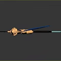 Ornate Fantasy Weapon Featuring Blue Glowing Blade Black Design And Orange Accents
