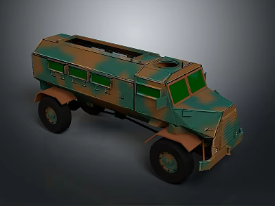 Military Wheeled Tank With Green And Brown Camouflage Paint And Windows 3d model
