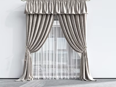 Elegant Pleated Curtains With Valance Tiebacks And Sheer Inner Layer For Modern Home Decor 3d model