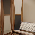 Wooden Three Panel Room Divider Screen With Woven Texture And Dark Panels 3d model