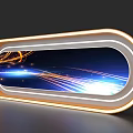 Oval Event Display Wall With Orange Border Illuminated Effect Blue Background And Tech Light Streaks