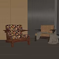 Multicolor Check And Yellow Plaid Leisure Chairs With Wooden Frame And Blanket In Modern Interior