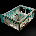 Turquoise Clothing Store Exterior With Gold Accents Glass Windows Mannequins And Plants