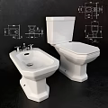 White Modern Toilet And Bidet With Technical Drawings Showing Dimensions