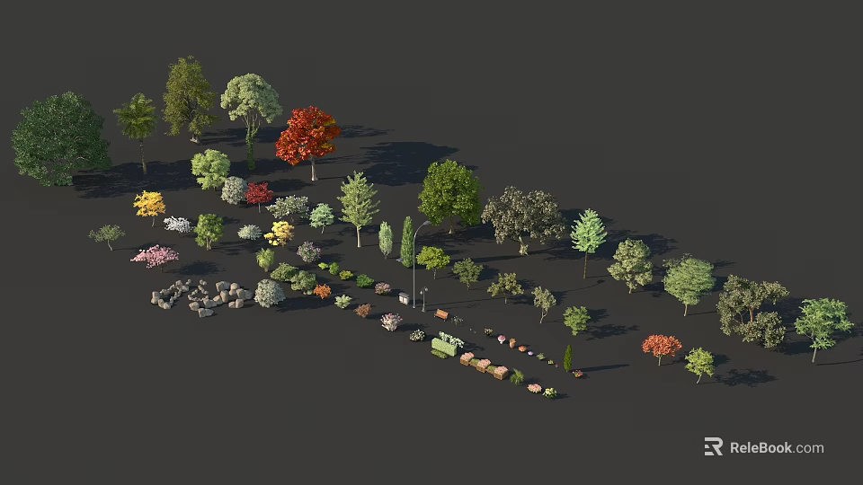 Diverse Tree Species Collection Showcasing Various Foliage Colors And Natural Shapes 3d model 