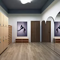 Bright Pilates Fitness Studio With Reformer Machines Wooden Floor And Mirror Walls
