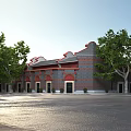 Traditional Ancient Architecture With Red Brick Walls Curved Roof And Green Trees Surrounding