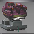 Pink Cosmic Spaceship Toy Model With Futuristic Design On White Stand