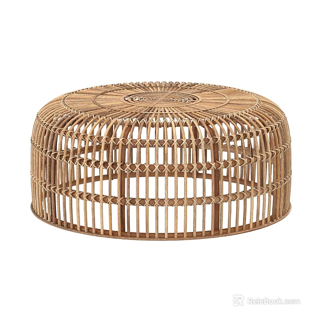Natural Rattan Round Coffee Table With Intricate Woven Texture And Open Design 3d model 