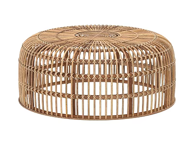 Natural Rattan Round Coffee Table With Intricate Woven Texture And Open Design 3d model