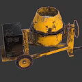Old Yellow Concrete Mixer With Rusty Motor Wheels And Handle 3d model