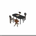 Stylish Dining Table and Chairs Set with Oval Black Tabletop and Striped Backrest 3d model