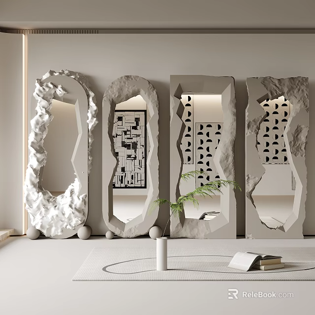 Decorative Mirrors with Stone Frames Natural Textures and Geometric Patterns for Modern Luxurious Interior Decor 3d model