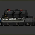 Black Blue Red Industrial Mechanical Devices With Control Panels And Build Corp Logos